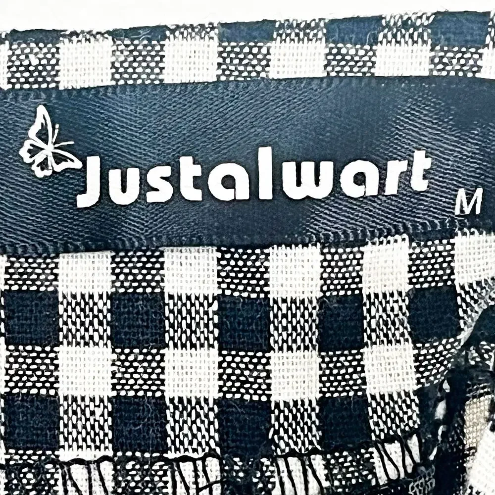 Justalwart Ruffled Mini Skirt Preppy Academia- Black White Gingham Plaid, Size M